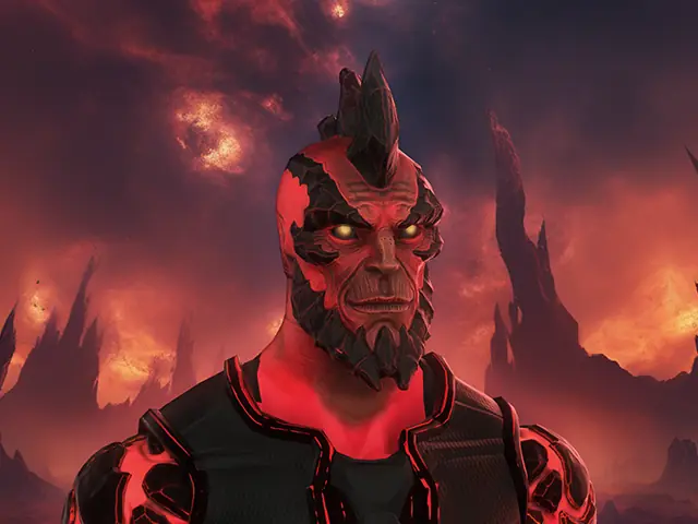 Closeup portrait of the Crimson Enforcer