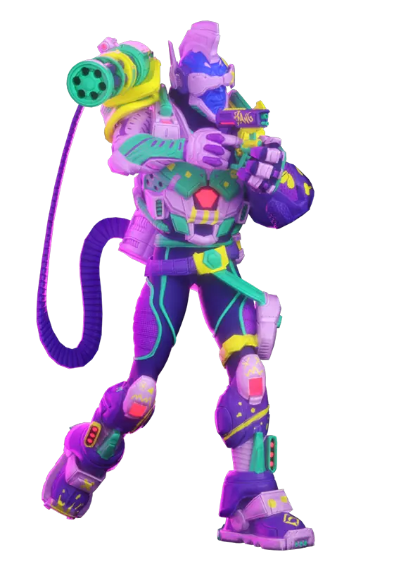 3D render of Quik Jak holding his pistol in an action stance